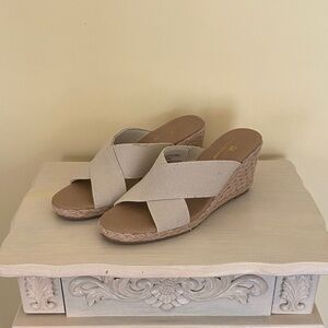 Tommy Bahama Neutral Beige Crisscross Wedge Sandals